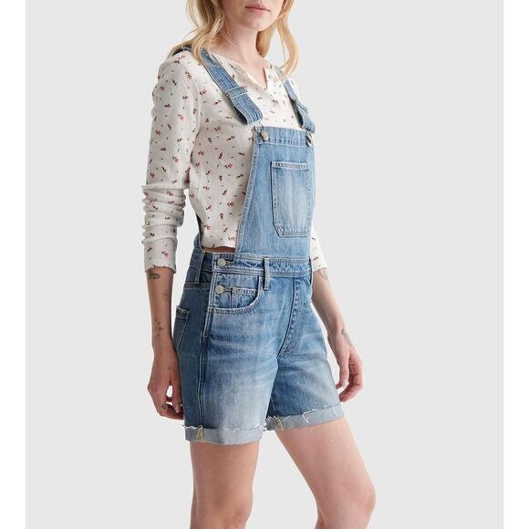 Lucky Brand Denim Boyfriend Shortall Overall size S Raw Hem - Picture 10 of 11